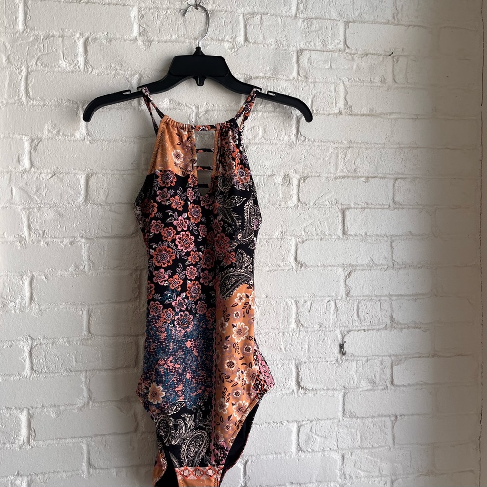 Garnet Hill Floral and Paisley One Piece Swimsuit - Black, Orange, Blue - Picture 4 of 16